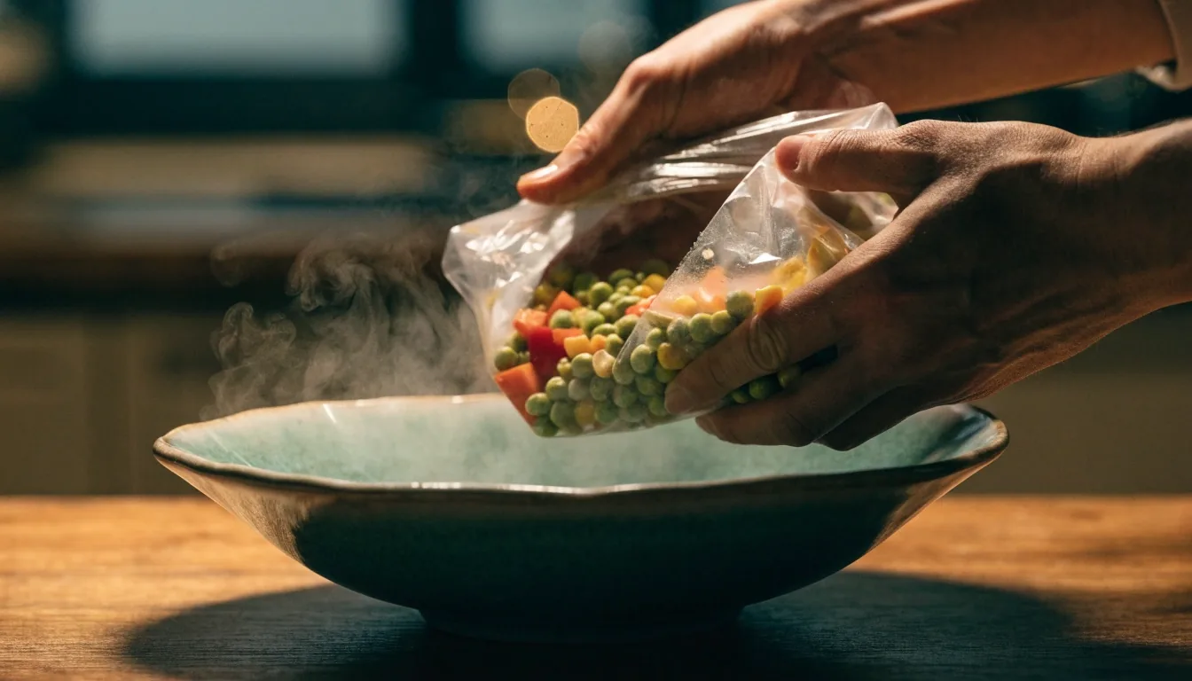 Main tendue vers un bocal de fruits secs sur une étagère de garde-manger, éclairée par une lampe chaude