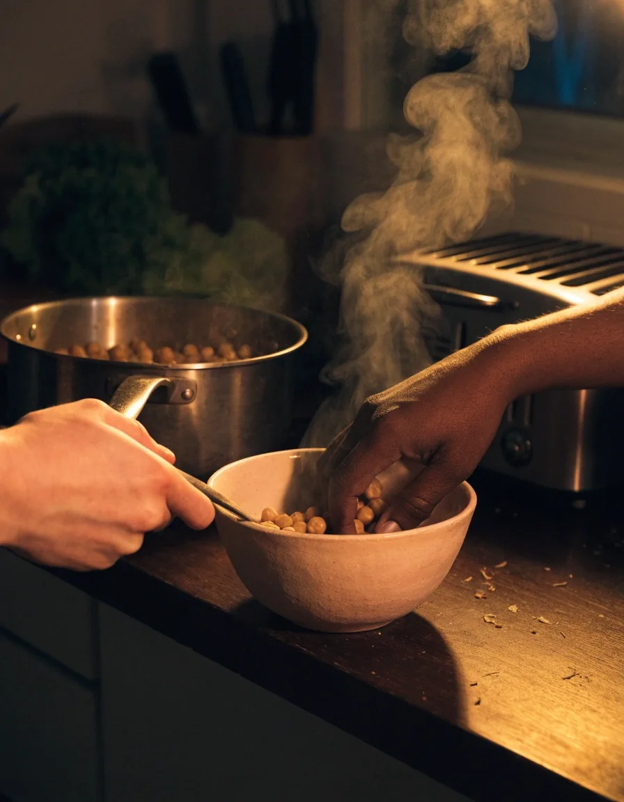Bol de pois chiches cuits dans leur bouillon avec un peu de vapeur