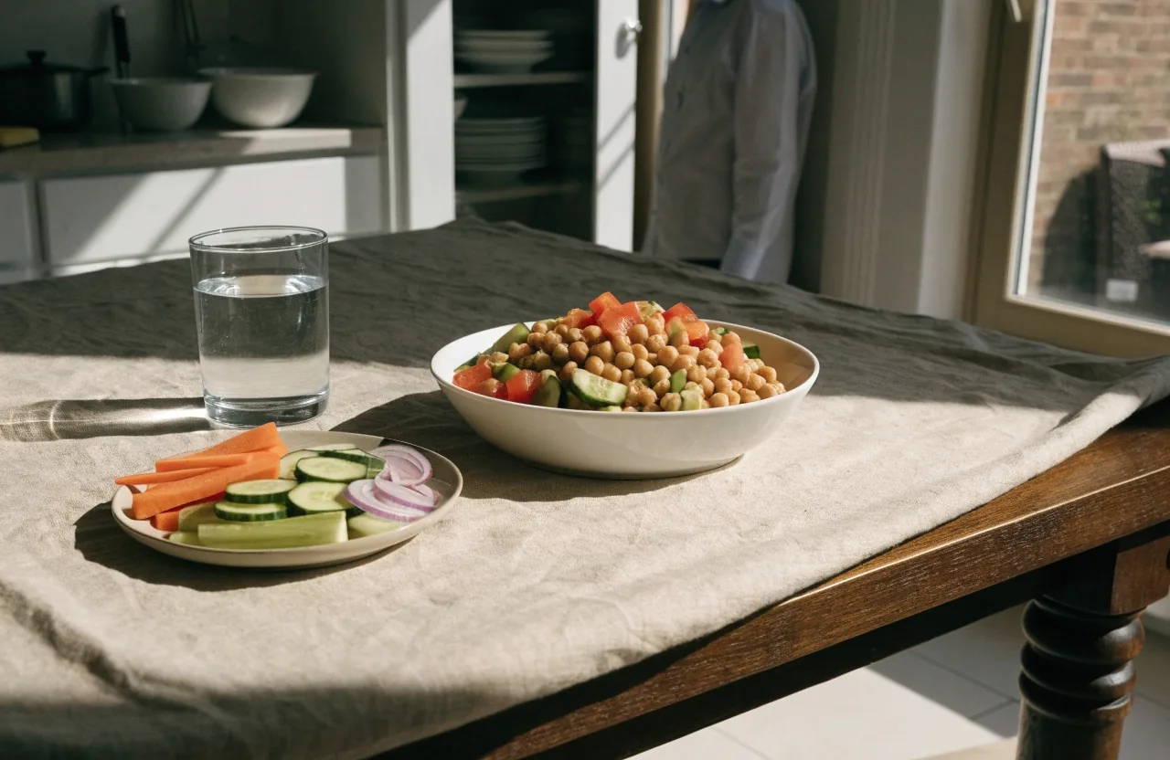 Salade de pois chiches aux tomates et concombre dans un grand bol