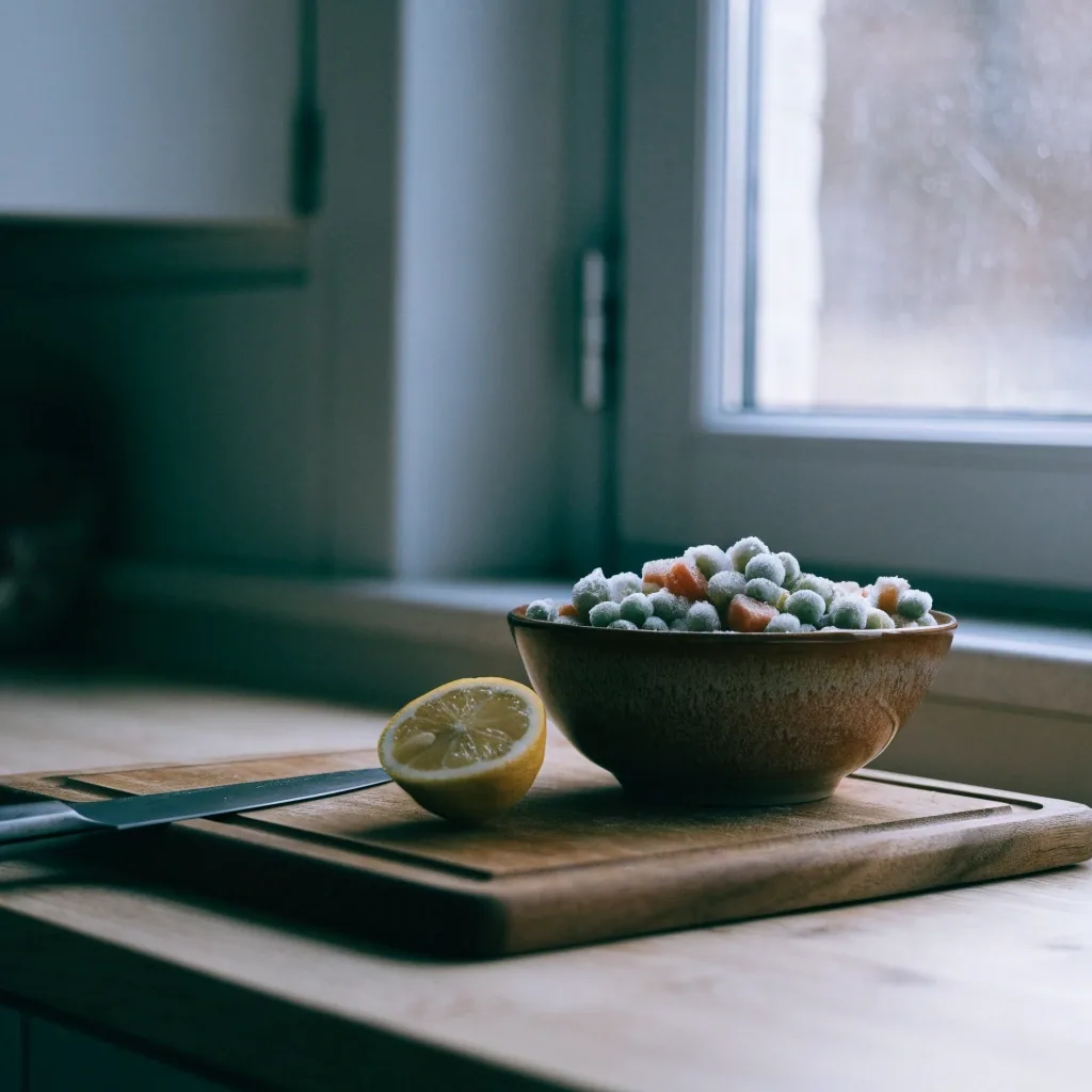 Cuisine silencieuse la nuit avec un bol vide laissé sur le plan de travail